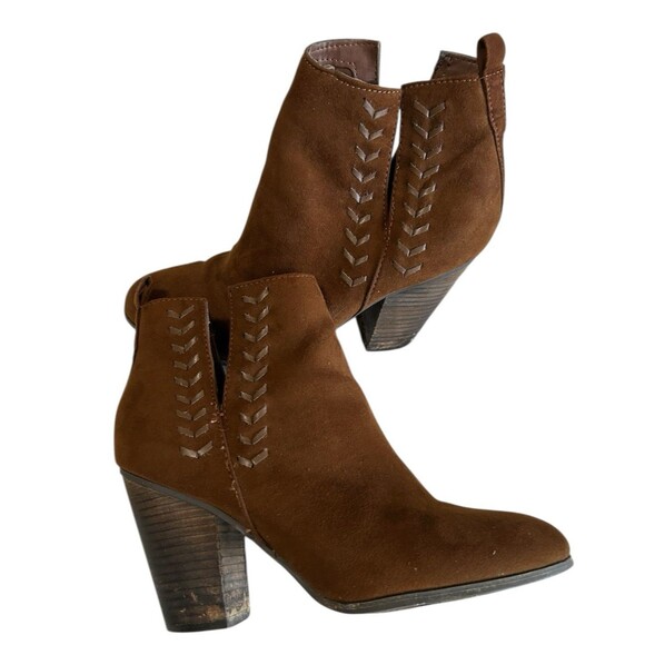Carlos Santana Whitley Boho High Heels Ankle Booties Brown Slip On 7.5M - Picture 1 of 15